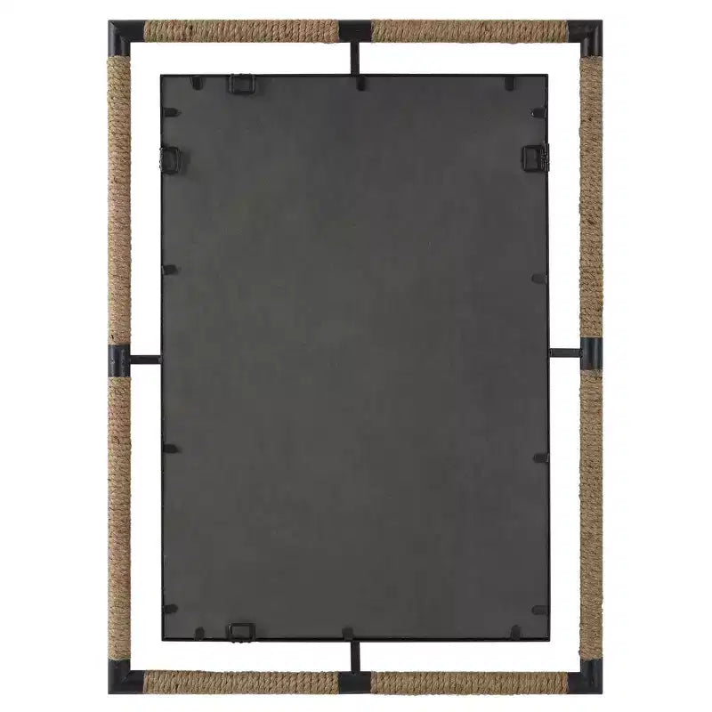 28" Rectangular Bathroom Wall Mirror | Beveled | Rust Black Rope & Iron Frame