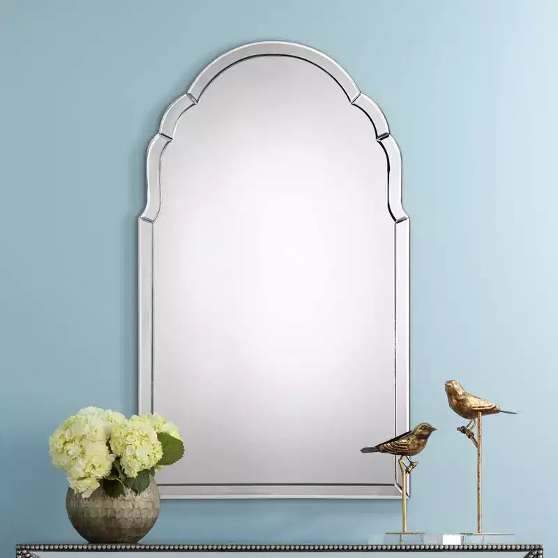 24"x40" Hand-Beveled Arch Wall Mirror | Black MDF Frame | Vertical Hang