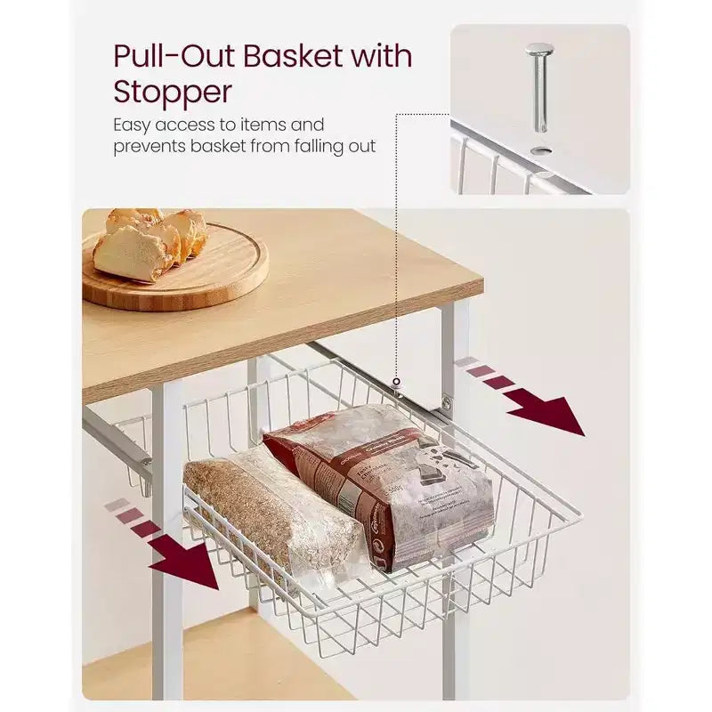 Baker's Rack Microwave Stand | 52.8"H | 4 Shelves, Wire Basket & 6 Hooks