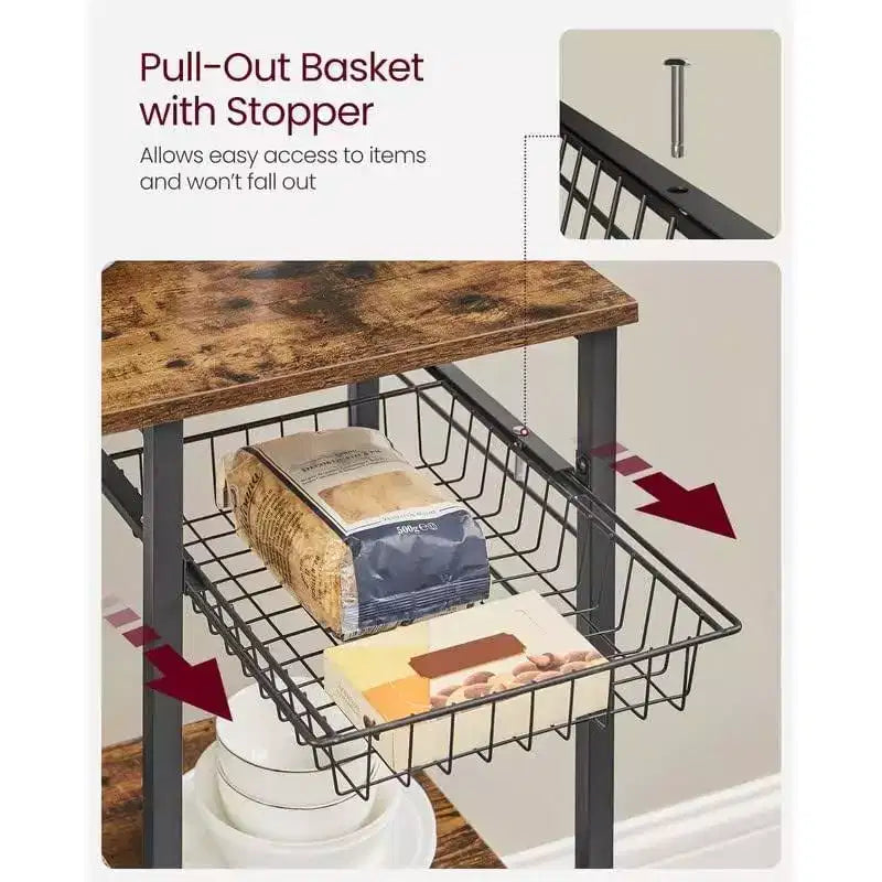 Baker's Rack Microwave Stand | 52.8"H | 4 Shelves, Wire Basket & 6 Hooks