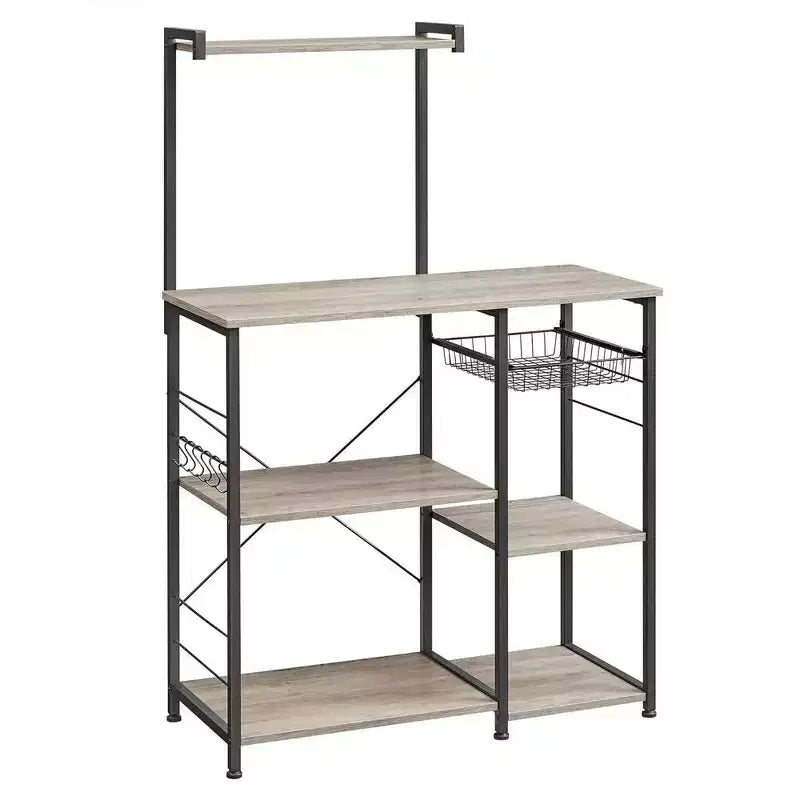 Baker's Rack Microwave Stand | 52.8"H | 4 Shelves, Wire Basket & 6 Hooks