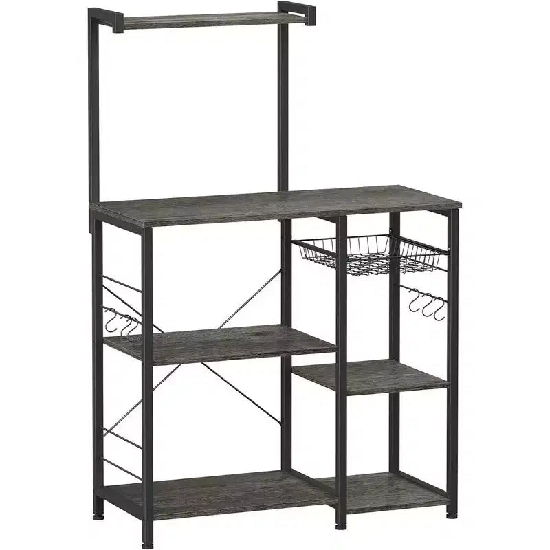 Baker's Rack Microwave Stand | 52.8"H | 4 Shelves, Wire Basket & 6 Hooks