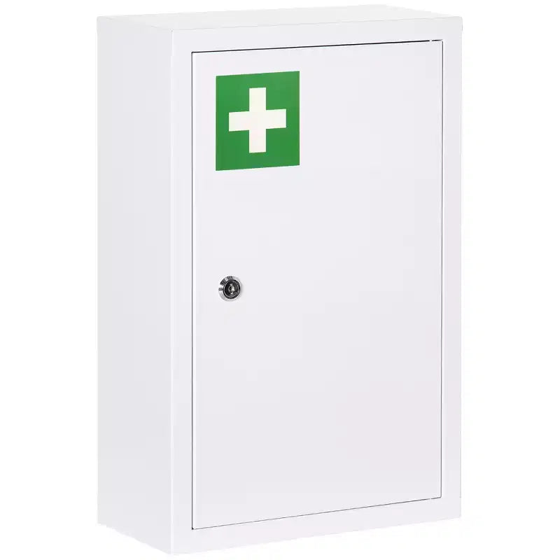 Lockable Medicine Cabinet | 12"x18" | Steel Wall Mount | 2 Shelves | White