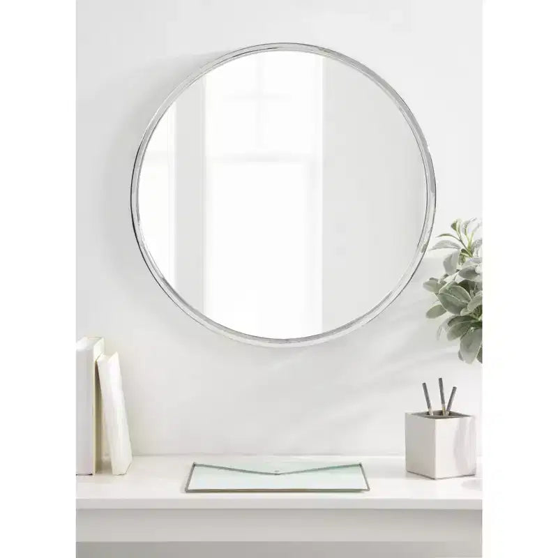 24" Round Iron Wall Mirror | Stainless Steel Finish | Modern Decor