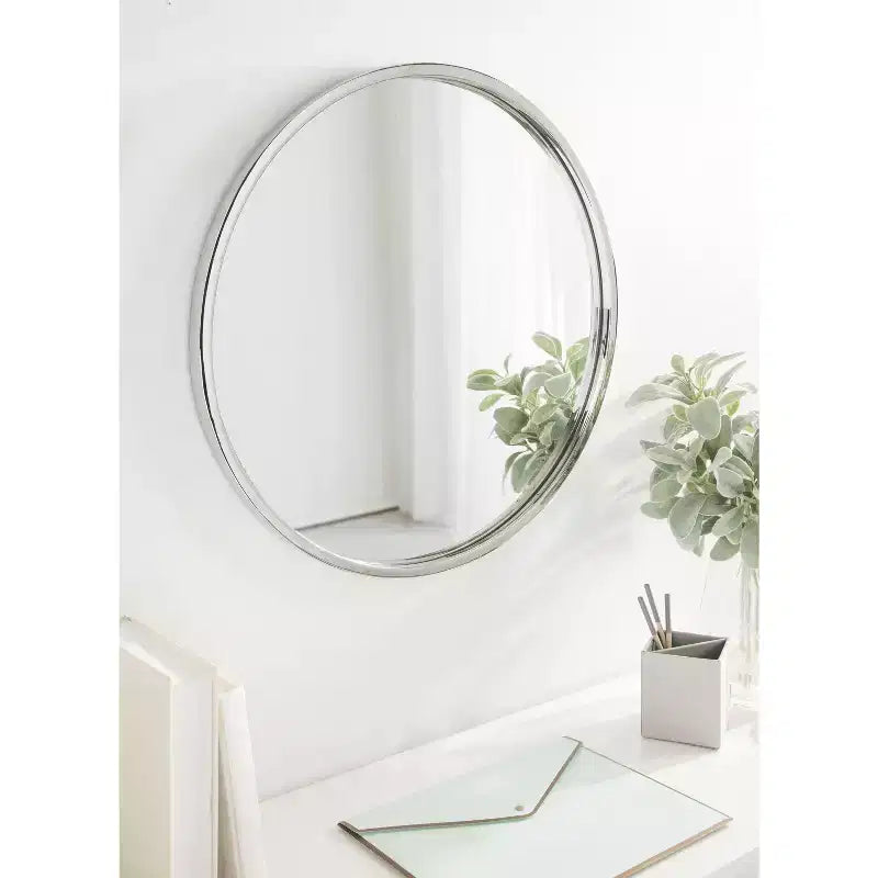 24" Round Iron Wall Mirror | Stainless Steel Finish | Modern Decor