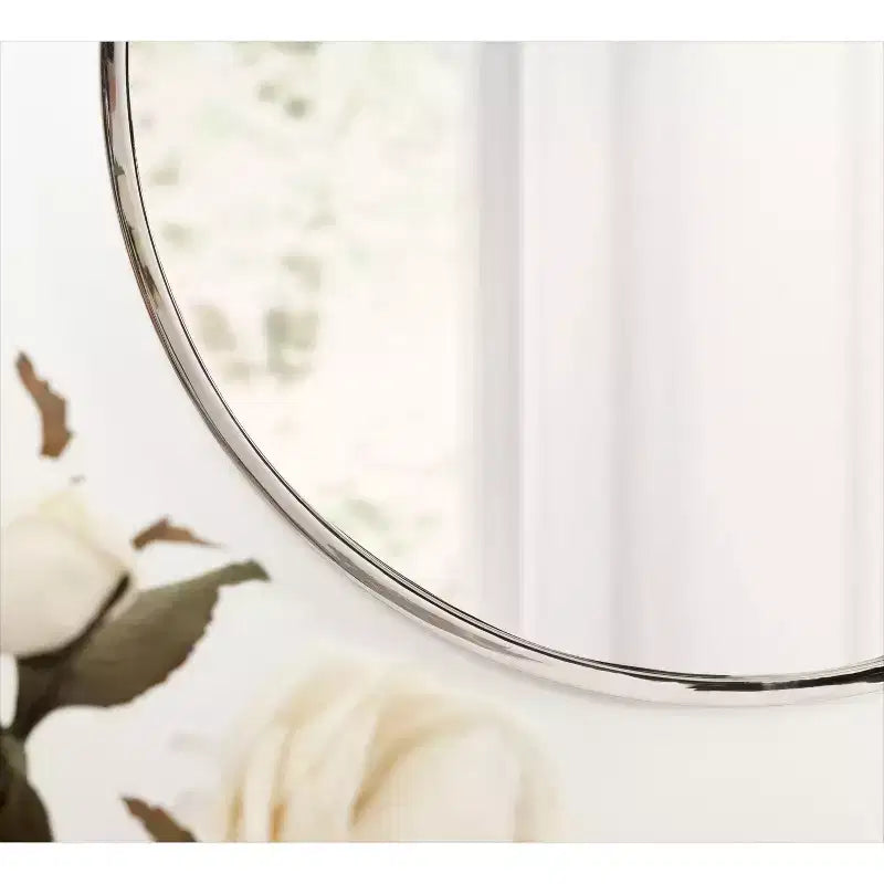 24" Round Iron Wall Mirror | Stainless Steel Finish | Modern Decor