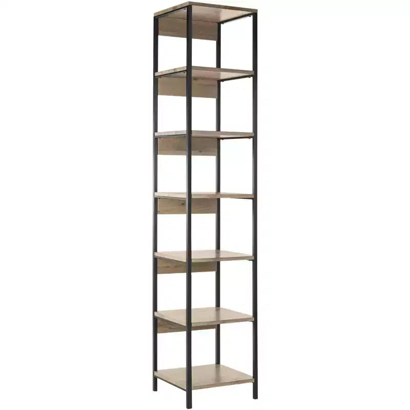 Lisa 7-Shelf Etagere | Oak Veneer & Black Iron | 78.8" Tall