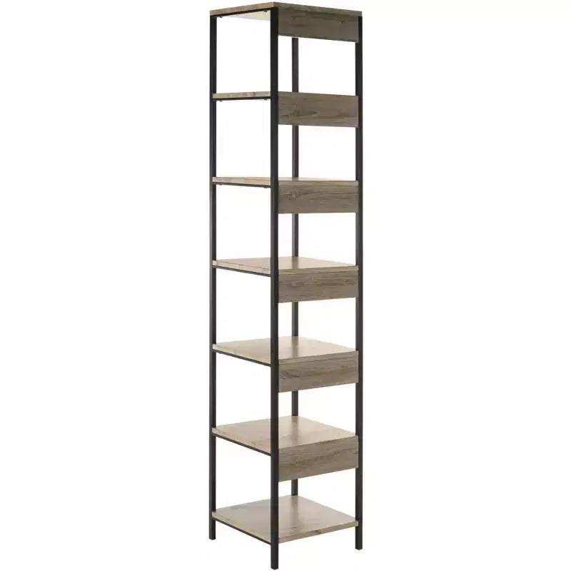 Lisa 7-Shelf Etagere | Oak Veneer & Black Iron | 78.8" Tall