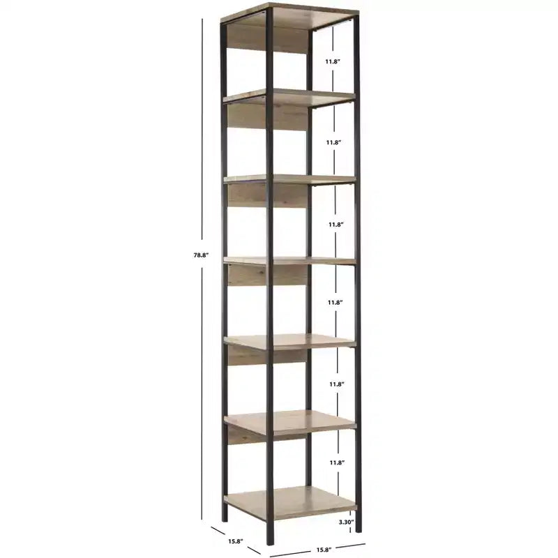 Lisa 7-Shelf Etagere | Oak Veneer & Black Iron | 78.8" Tall