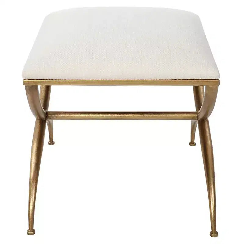 23.5" Wide White Fabric Small Bench with Gold Iron Frame