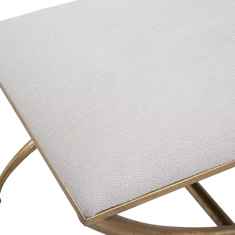 23.5" Wide White Fabric Small Bench with Gold Iron Frame
