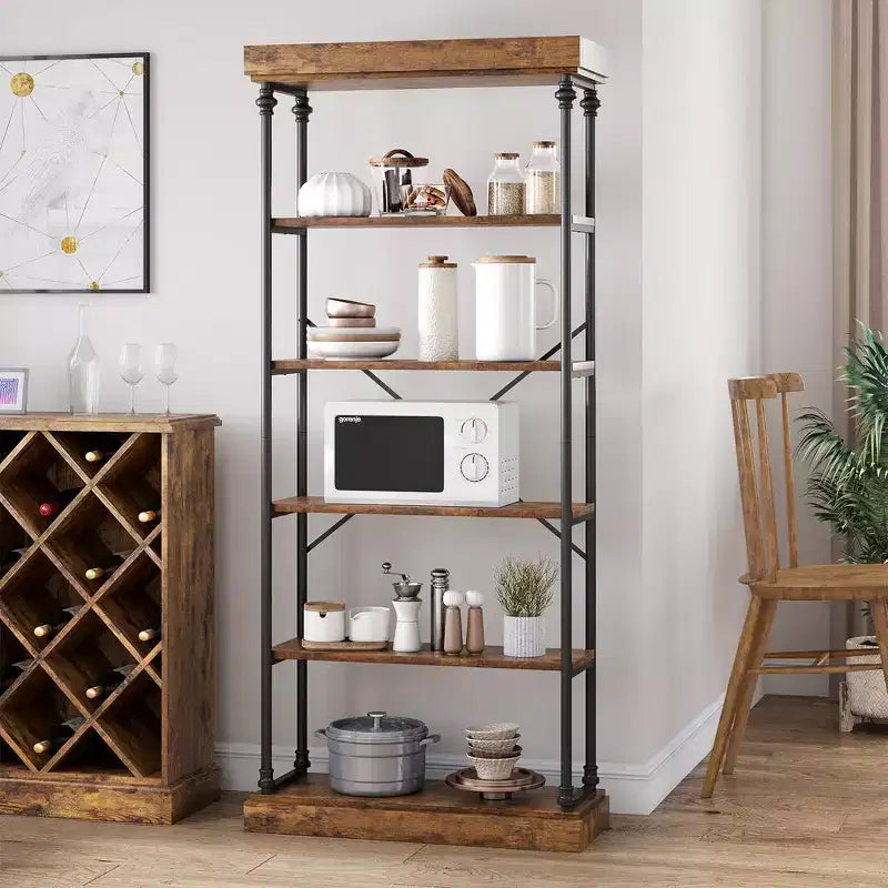 Industrial 6-Tier Bookshelf | 73.6"H | Wood & Metal Frame | Vintage Style