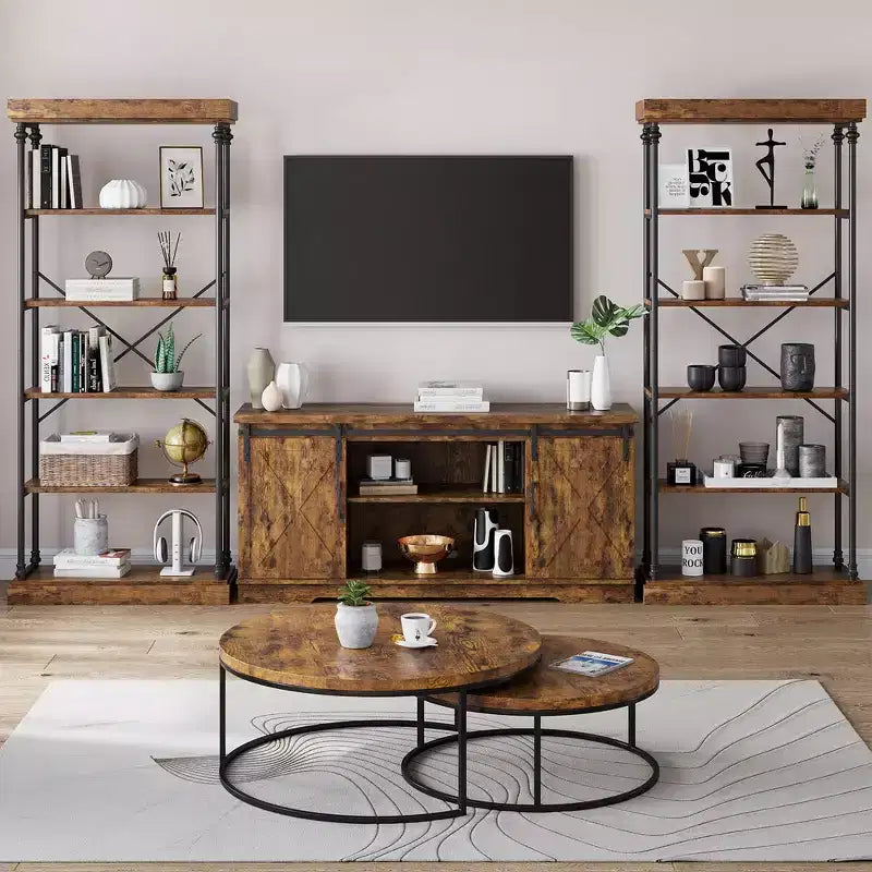 Industrial 6-Tier Bookshelf | 73.6"H | Wood & Metal Frame | Vintage Style