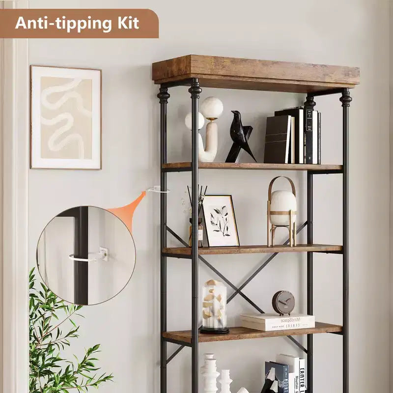 Industrial 6-Tier Bookshelf | 73.6"H | Wood & Metal Frame | Vintage Style