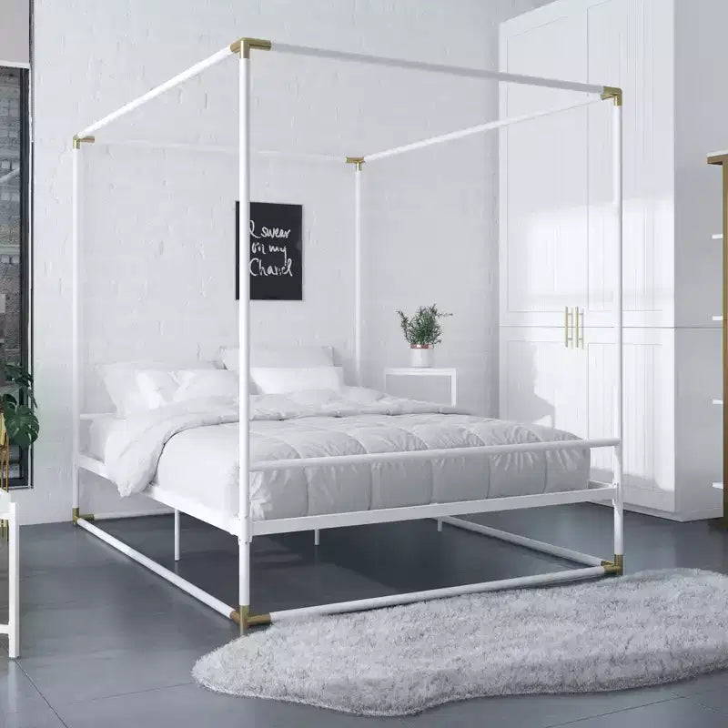 Celeste Canopy Metal Bed | Matte Gold | 500 lb | 11" Under-Bed Clearance | Platform