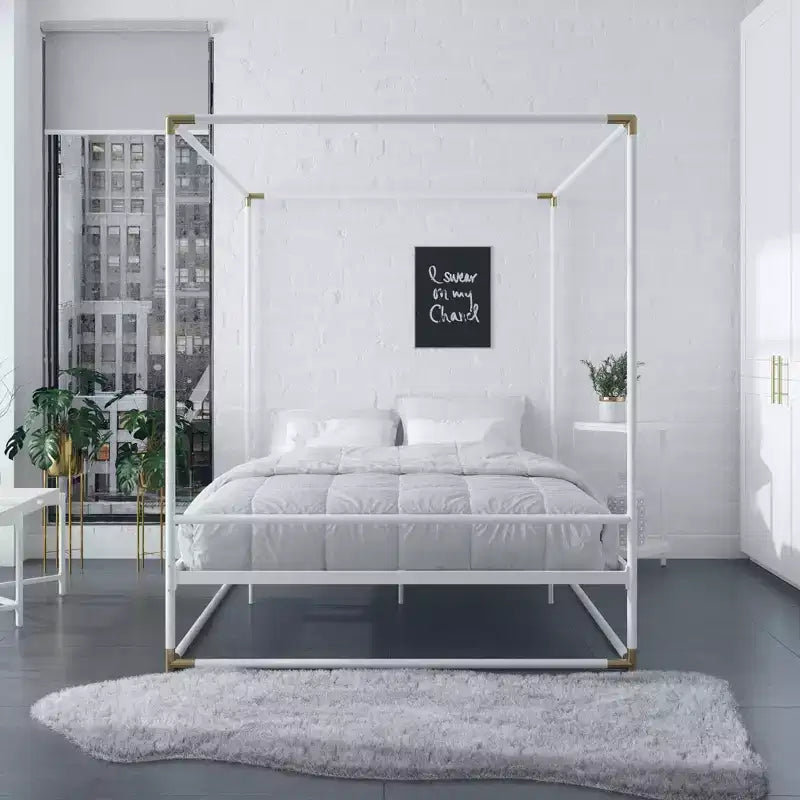 Celeste Canopy Metal Bed | Matte Gold | 500 lb | 11" Under-Bed Clearance | Platform
