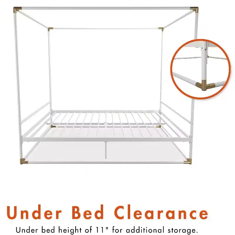 Celeste Canopy Metal Bed | Matte Gold | 500 lb | 11" Under-Bed Clearance | Platform
