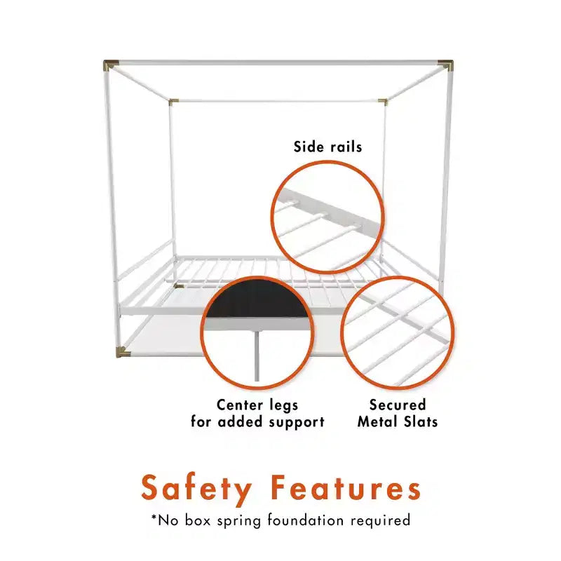 Celeste Canopy Metal Bed | Matte Gold | 500 lb | 11" Under-Bed Clearance | Platform