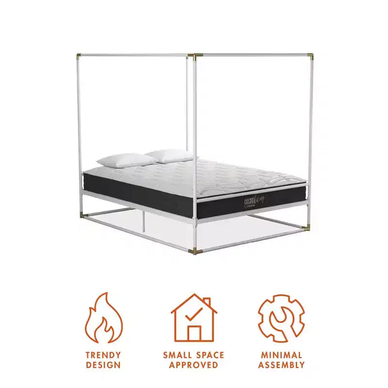 Celeste Canopy Metal Bed | Matte Gold | 500 lb | 11" Under-Bed Clearance | Platform