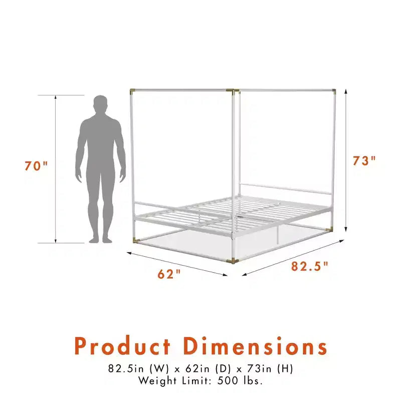 Celeste Canopy Metal Bed | Matte Gold | 500 lb | 11" Under-Bed Clearance | Platform