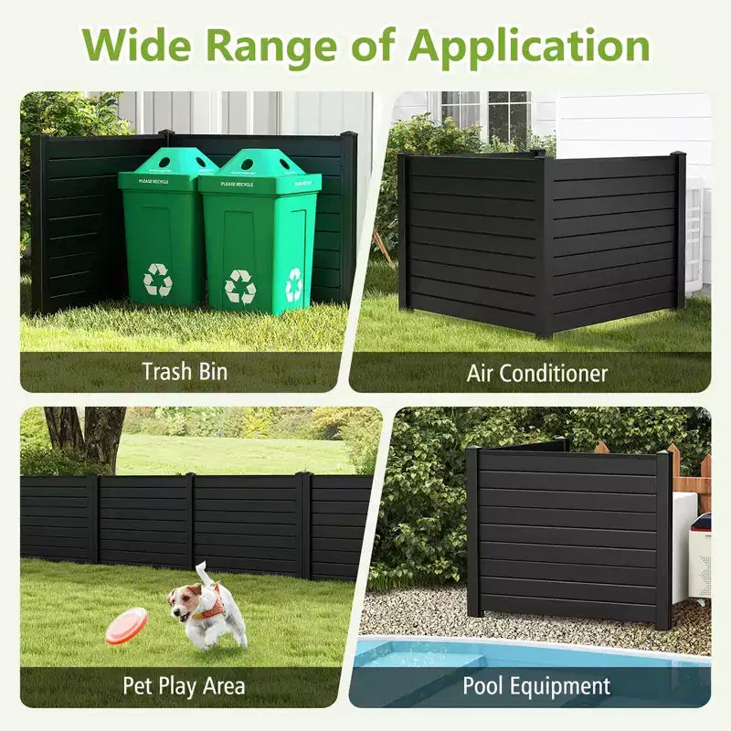 Outdoor Privacy Fence for AC Unit | 48"x37.5" PVC | 3 Ground Stakes | Black/White