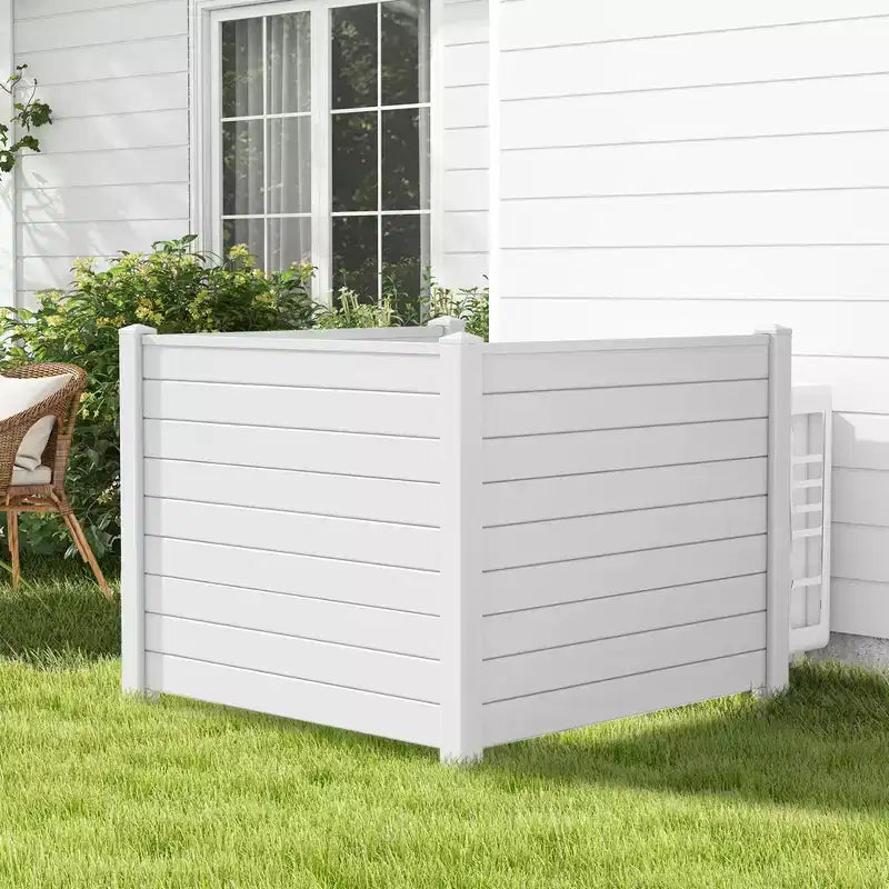 Outdoor Privacy Fence for AC Unit | 48"x37.5" PVC | 3 Ground Stakes | Black/White