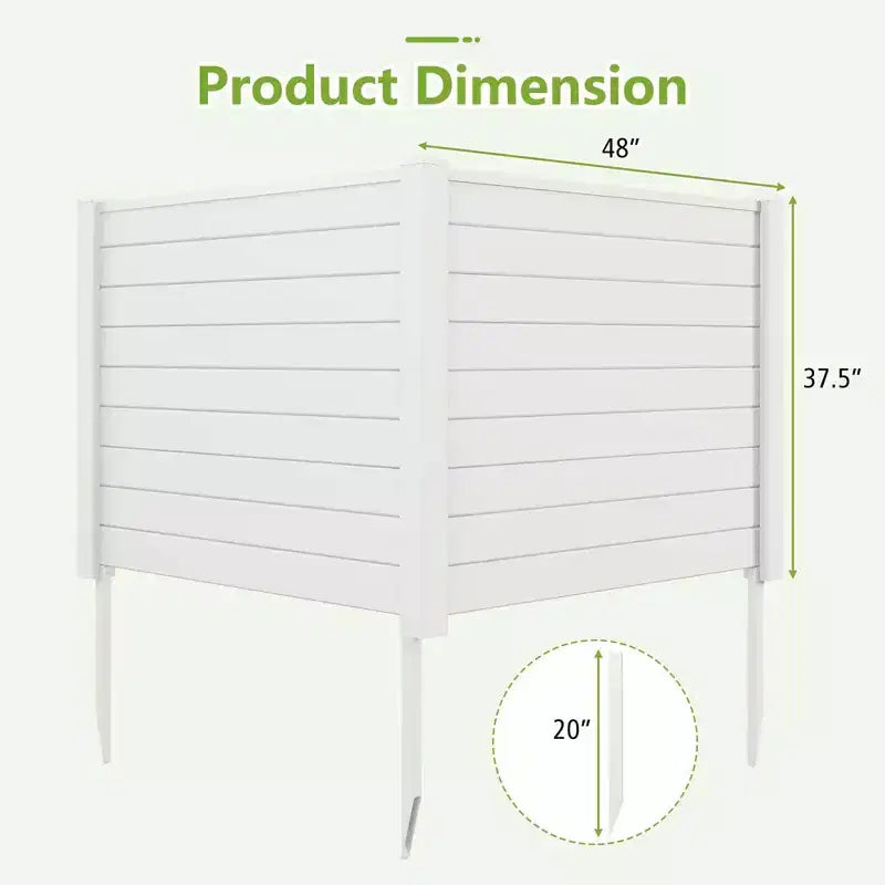 Outdoor Privacy Fence for AC Unit | 48"x37.5" PVC | 3 Ground Stakes | Black/White