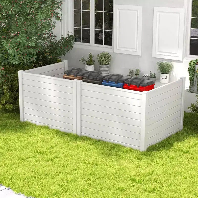 Outdoor Privacy Fence for AC Unit | 48"x37.5" PVC | 3 Ground Stakes | Black/White
