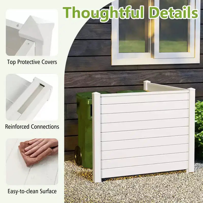 Outdoor Privacy Fence for AC Unit | 48"x37.5" PVC | 3 Ground Stakes | Black/White