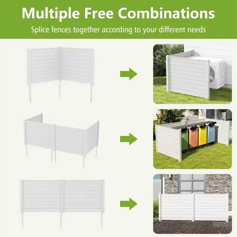 Outdoor Privacy Fence for AC Unit | 48"x37.5" PVC | 3 Ground Stakes | Black/White