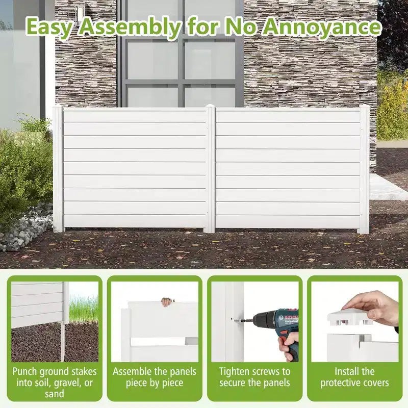 Outdoor Privacy Fence for AC Unit | 48"x37.5" PVC | 3 Ground Stakes | Black/White