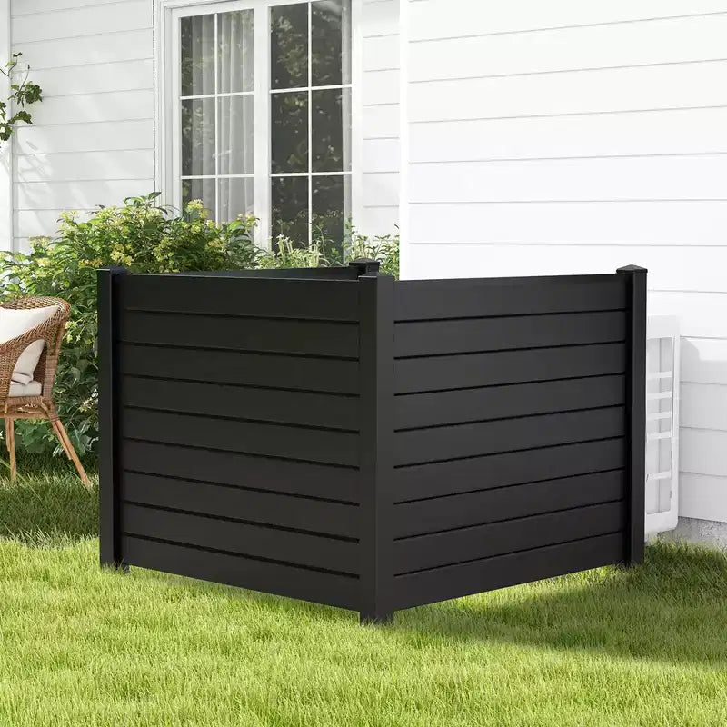 Outdoor Privacy Fence for AC Unit | 48"x37.5" PVC | 3 Ground Stakes | Black/White