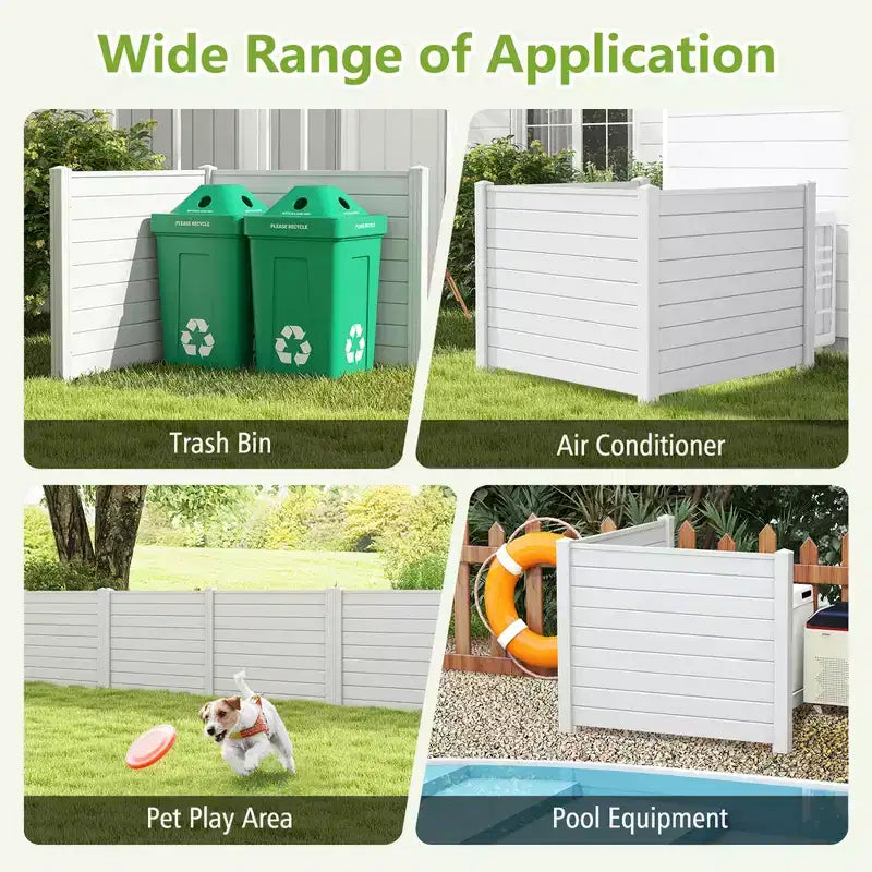 Outdoor Privacy Fence for AC Unit | 48"x37.5" PVC | 3 Ground Stakes | Black/White