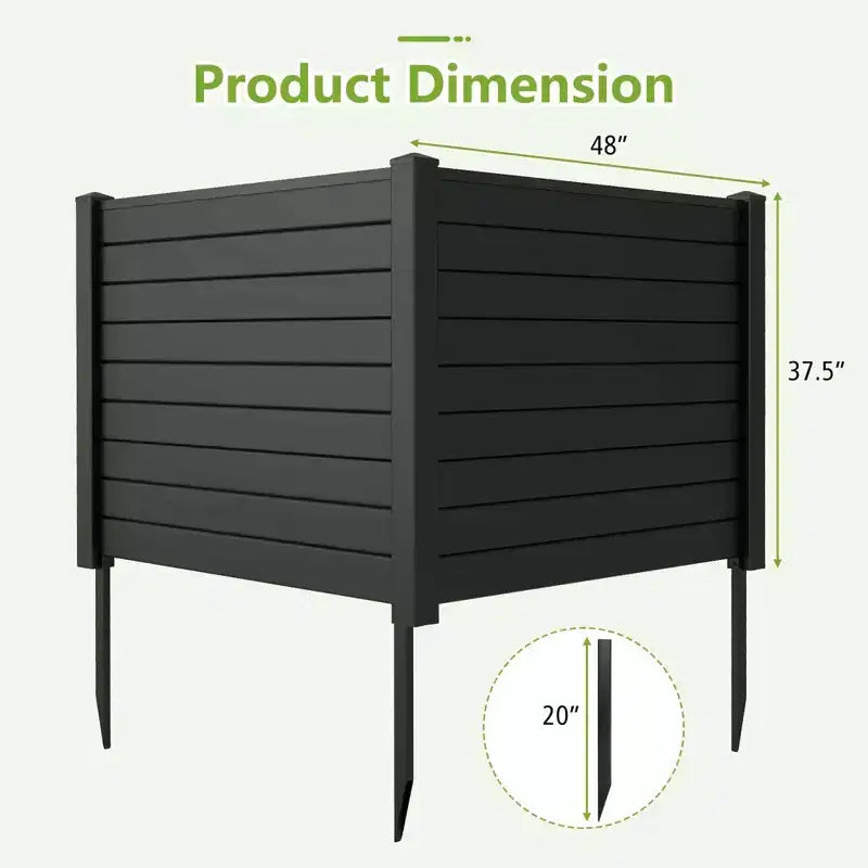Outdoor Privacy Fence for AC Unit | 48"x37.5" PVC | 3 Ground Stakes | Black/White