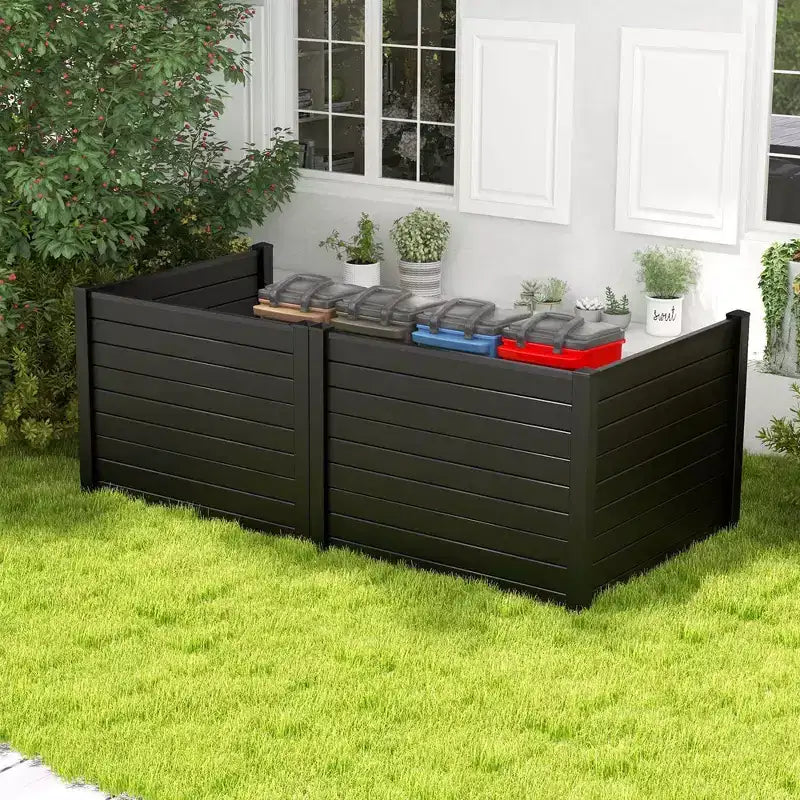 Outdoor Privacy Fence for AC Unit | 48"x37.5" PVC | 3 Ground Stakes | Black/White