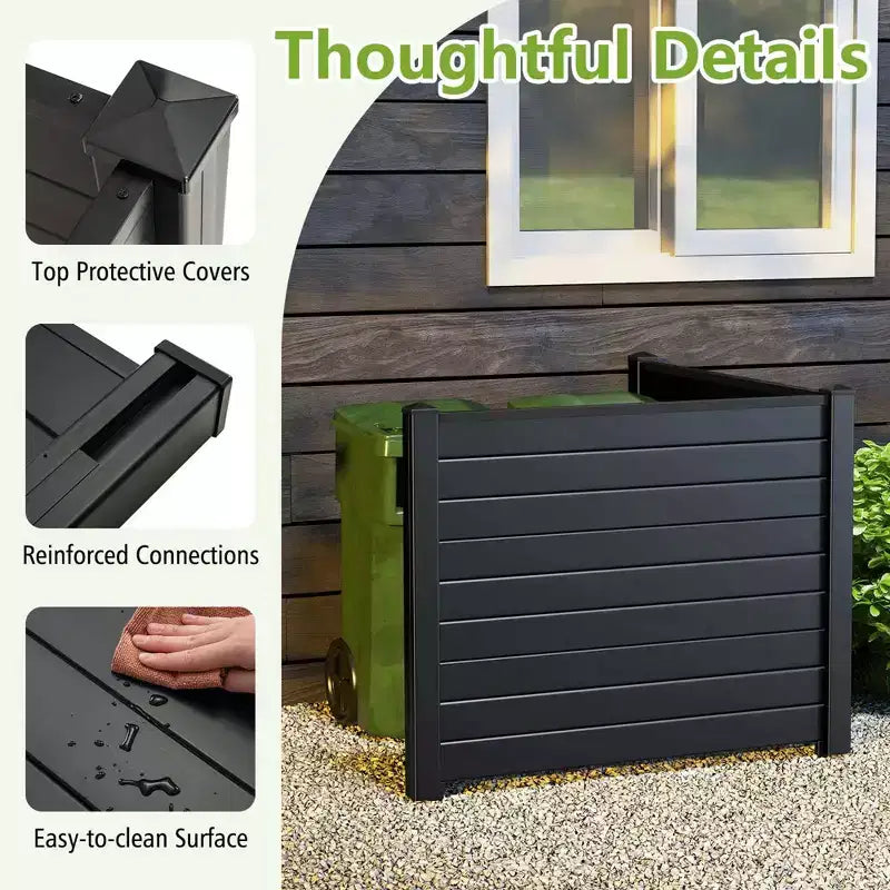 Outdoor Privacy Fence for AC Unit | 48"x37.5" PVC | 3 Ground Stakes | Black/White