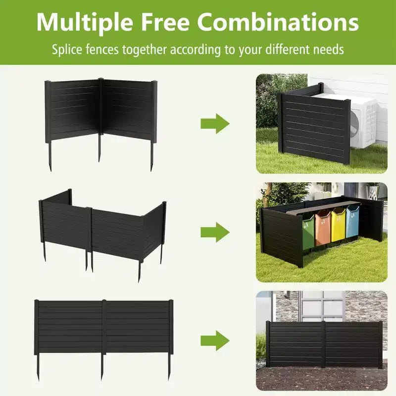 Outdoor Privacy Fence for AC Unit | 48"x37.5" PVC | 3 Ground Stakes | Black/White