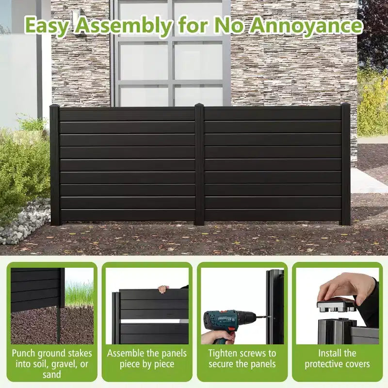 Outdoor Privacy Fence for AC Unit | 48"x37.5" PVC | 3 Ground Stakes | Black/White