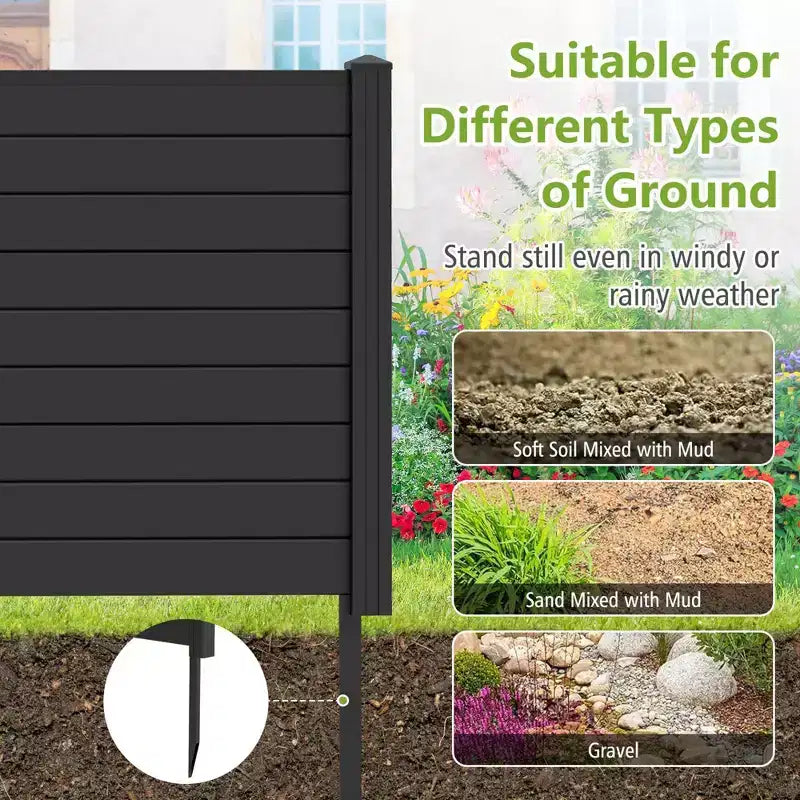 Outdoor Privacy Fence for AC Unit | 48"x37.5" PVC | 3 Ground Stakes | Black/White