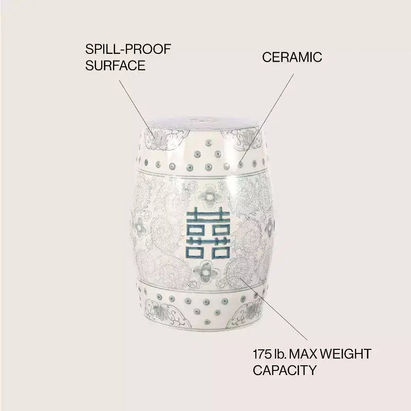 Chinoiserie Ceramic Drum Garden Stool & Accent Table | Blue | 17.75"H