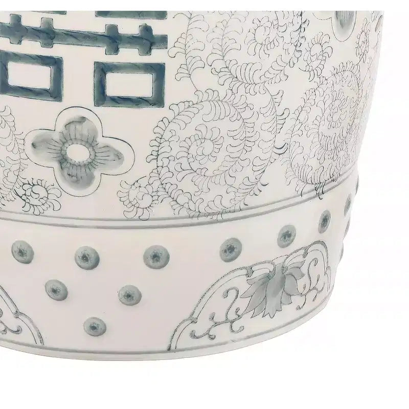 Chinoiserie Ceramic Drum Garden Stool & Accent Table | Blue | 17.75"H