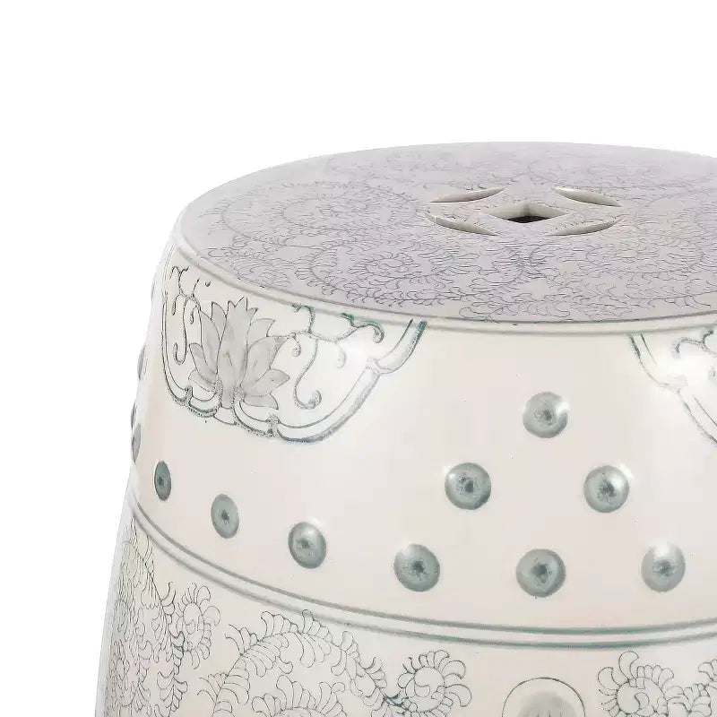 Chinoiserie Ceramic Drum Garden Stool & Accent Table | Blue | 17.75"H