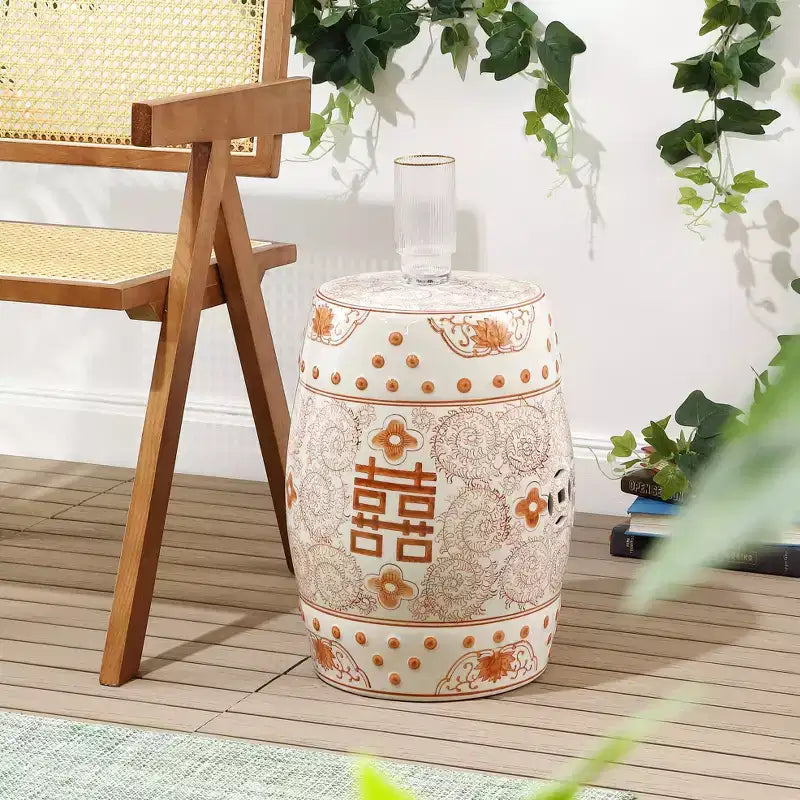 Chinoiserie Ceramic Drum Garden Stool & Accent Table | Blue | 17.75"H