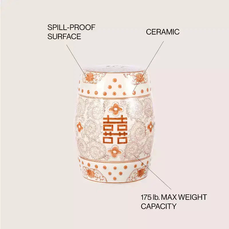 Chinoiserie Ceramic Drum Garden Stool & Accent Table | Blue | 17.75"H
