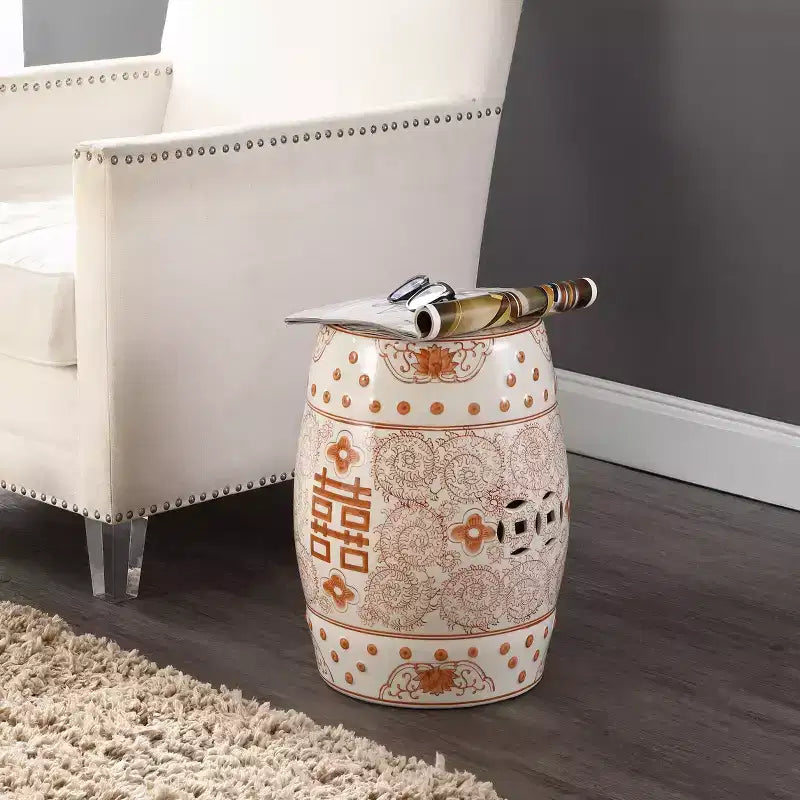 Chinoiserie Ceramic Drum Garden Stool & Accent Table | Blue | 17.75"H