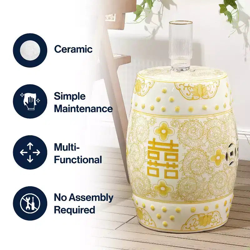 Chinoiserie Ceramic Drum Garden Stool & Accent Table | Blue | 17.75"H
