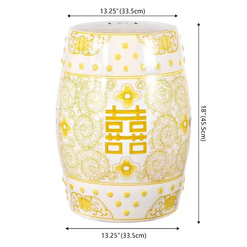 Chinoiserie Ceramic Drum Garden Stool & Accent Table | Blue | 17.75"H