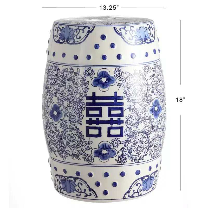 Chinoiserie Ceramic Drum Garden Stool & Accent Table | Blue | 17.75"H