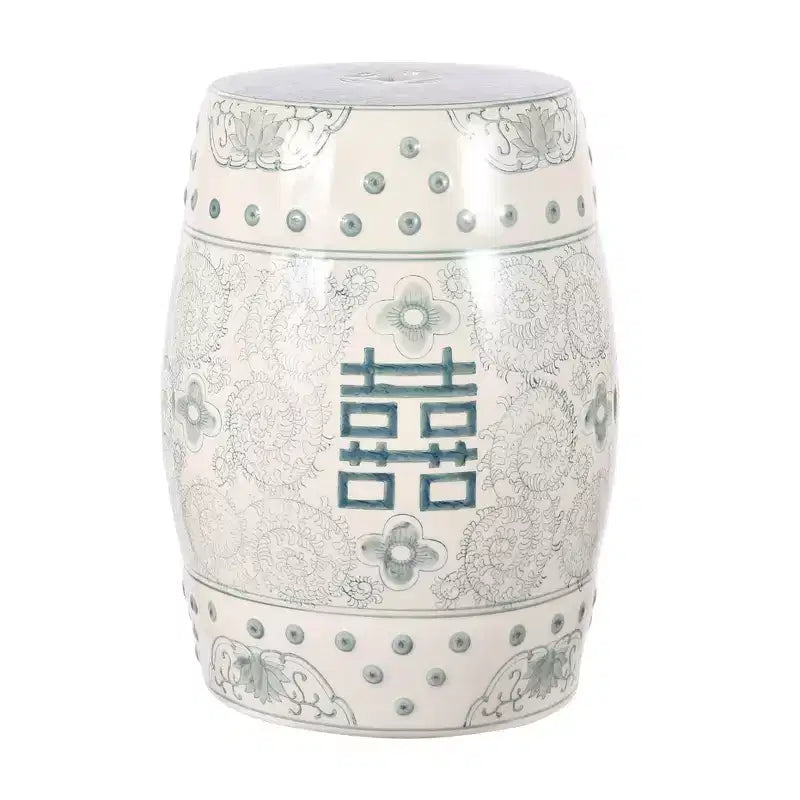 Chinoiserie Ceramic Drum Garden Stool & Accent Table | Blue | 17.75"H