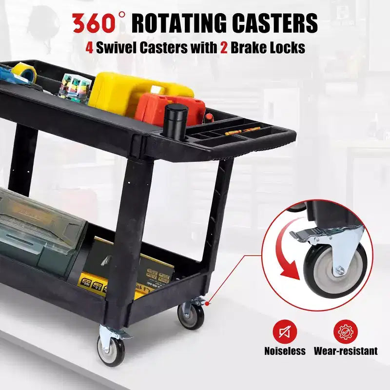Heavy Duty Rolling Utility Cart | 550 lb | 360° Swivel Locking Wheels | Storage Handle